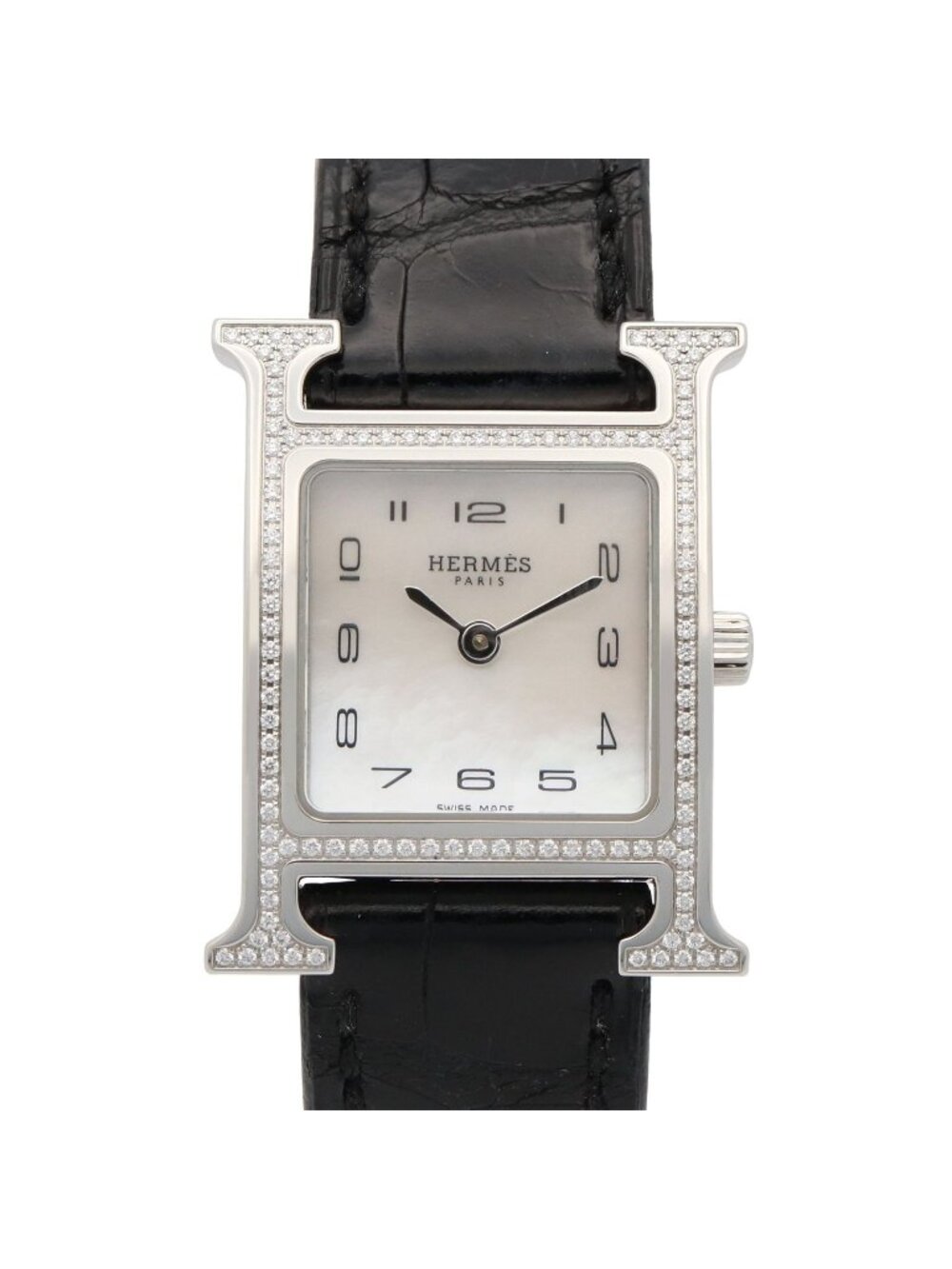 Hermes Watch H Diamond Bezel White Shell Stainless Steel